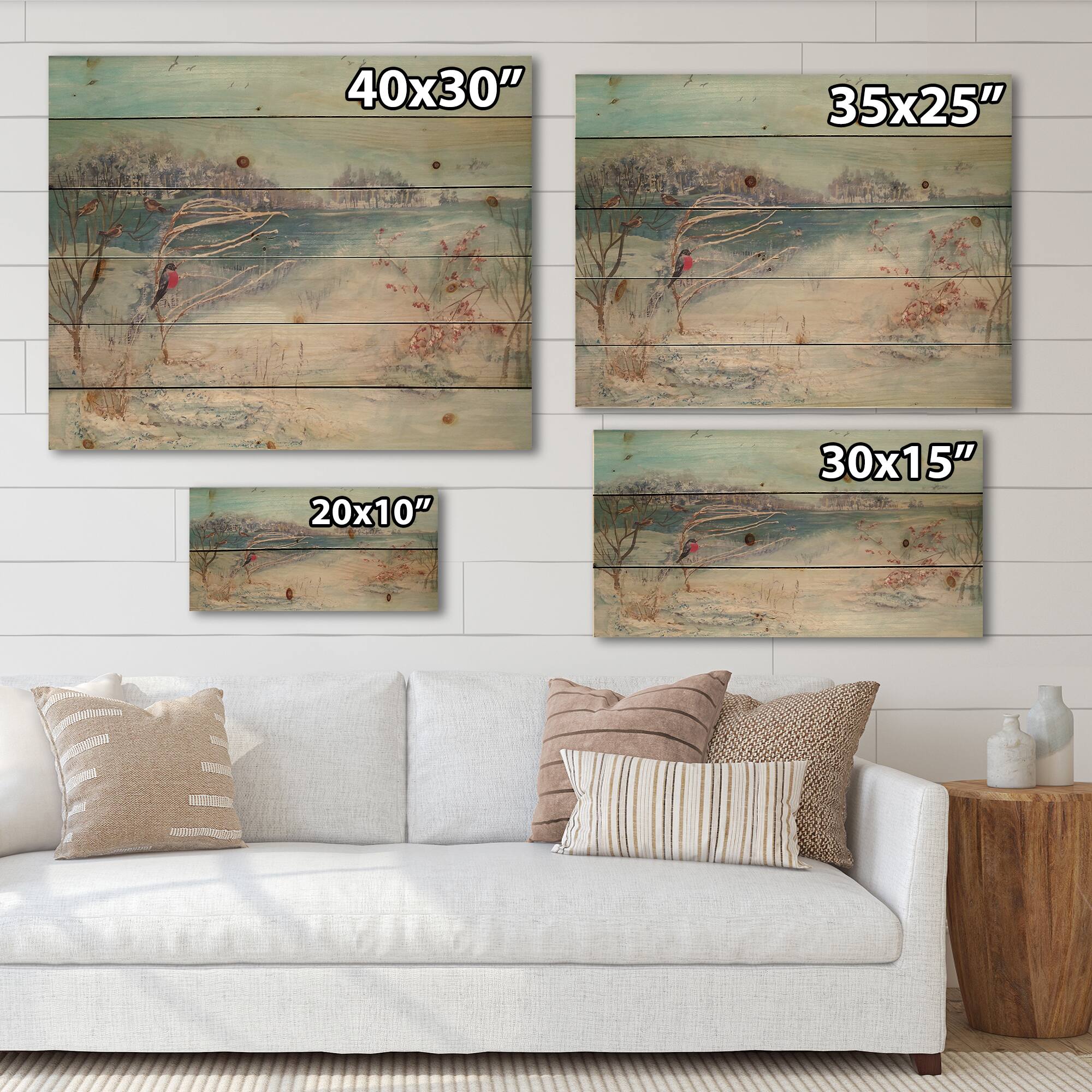 Designart - Winter Trees River and Birds